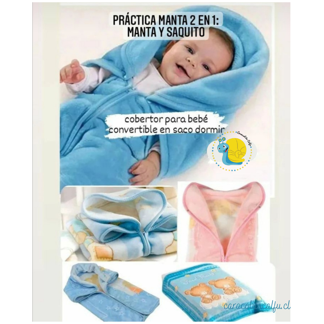 Manta Para Bebé, Convertible en Saco (Azul Pastel, Rosado Pastel)