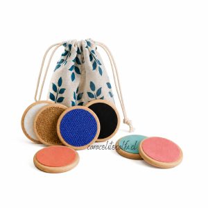 Set de Discos Sensoriales de Madera con Texturas y Bolsa de Tela