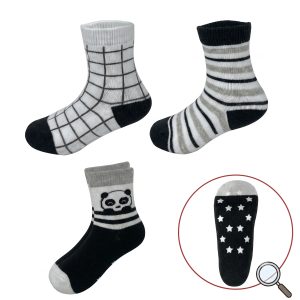 Pack 3 Calcetines Antideslizantes Para Bebé (18 a 24 Meses - Diseño Blanco Negro)