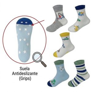 Pack 3 Calcetines Antideslizantes Para Bebé (9 a 18M / 18 a 24 Meses - Diseño Animalitos)
